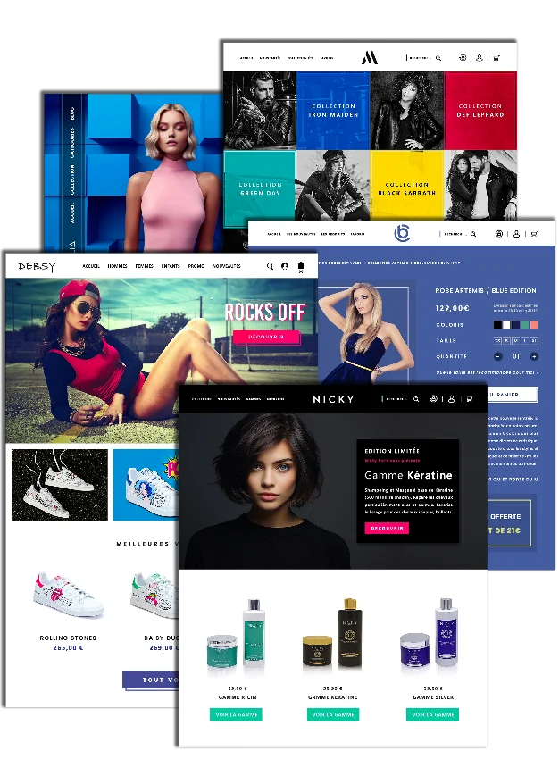 Aperçu de Sites E-commerces réalisés par l'Agence web Nev Interactive.