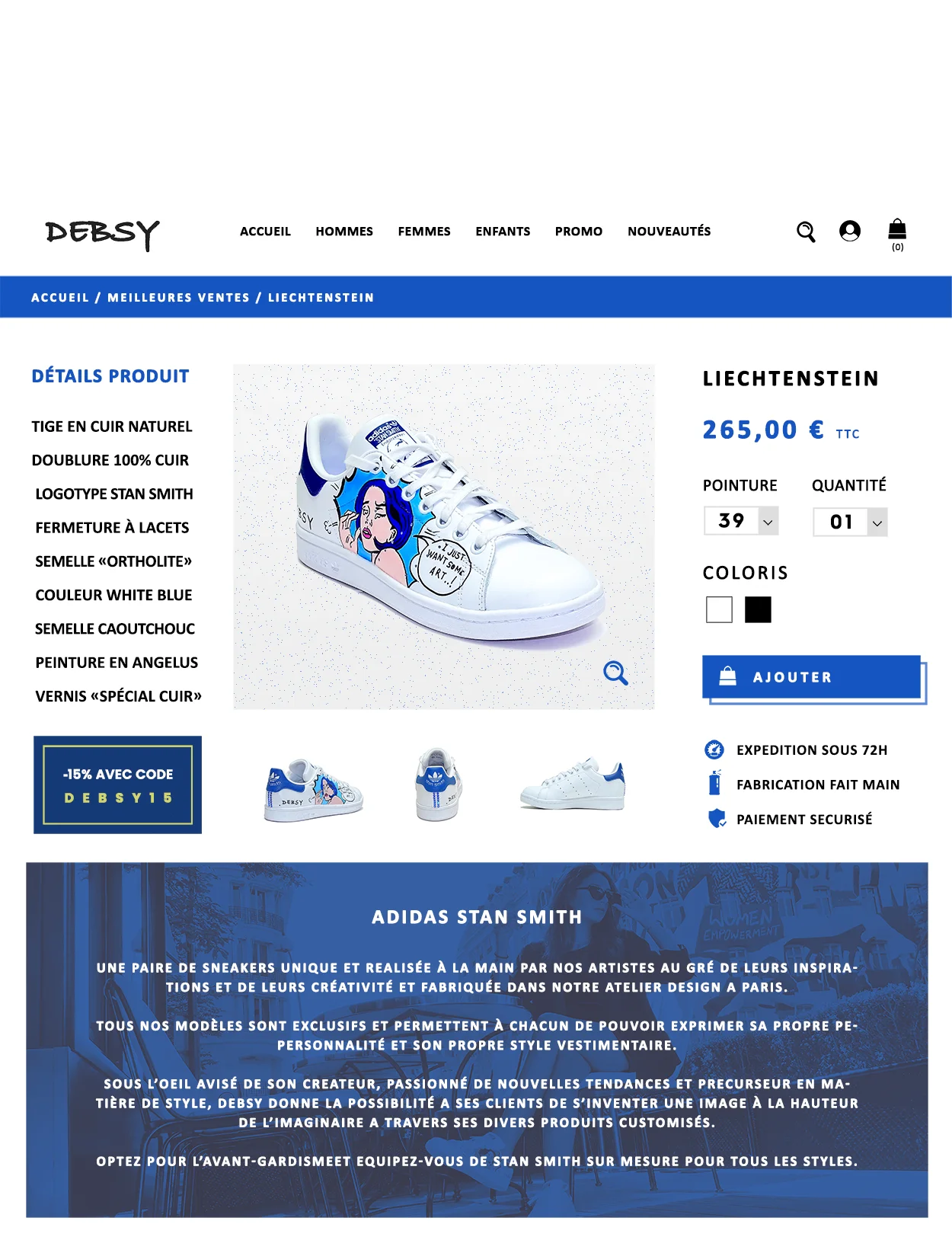 Aperçu des fiches produits du site e-commerce de Debsy lors de la conception du site.